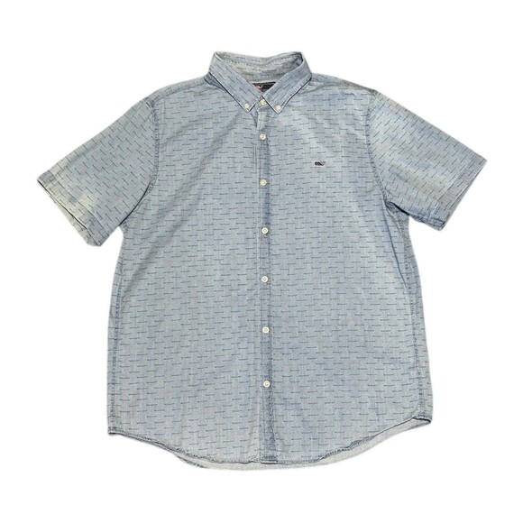 Vineyard Vines Slim Fit Whale Shirt Mens Size L Blue Short Sleeve Button Up - Picture 1 of 9